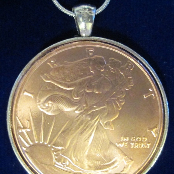 Walking Liberty Half Dollar Copper Round Necklace - Picture 2 of 6